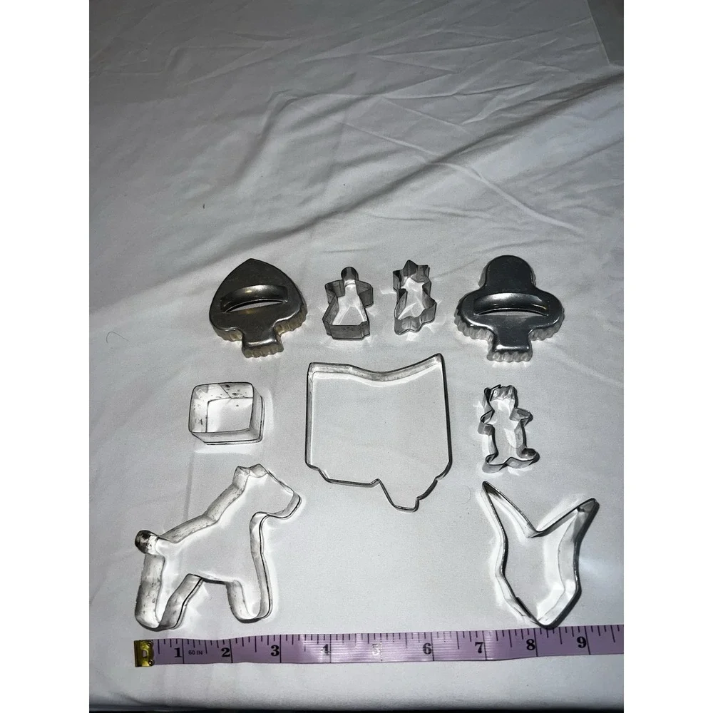 VTG‎ Aluminum Cookie Cutter Lot 9pc Ohio State Teddy Bear Spade Club Dog Heart